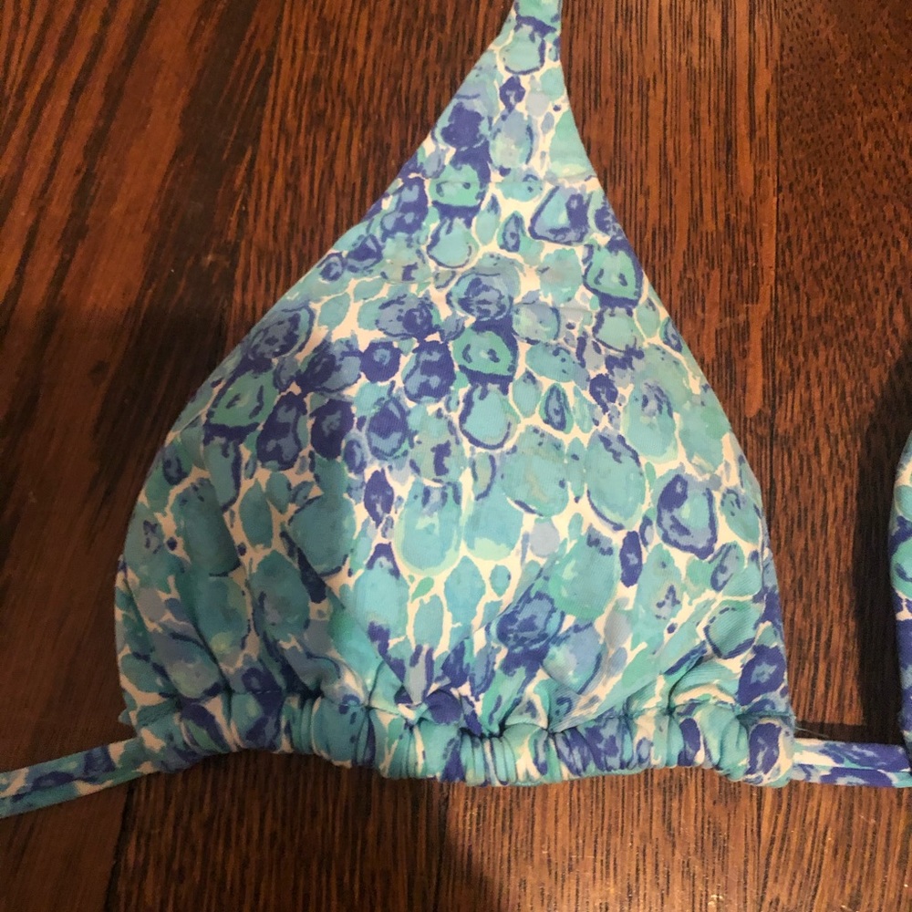 Beautiful Blue Patterned Halter String Bikini Top - image 2